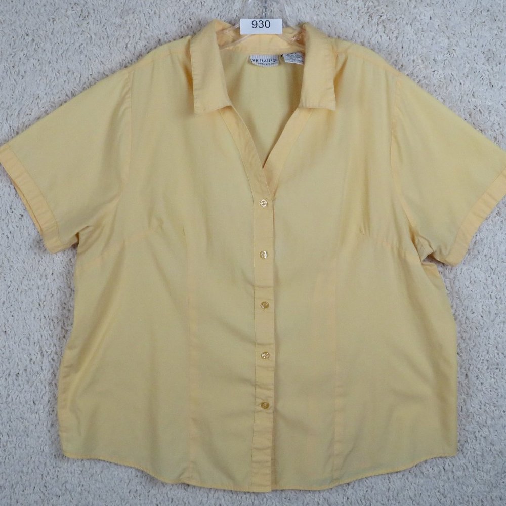 White Stag* Women's Short Sleeve Button Down Curved Hem‎ Blouse~ Size 18W/20W